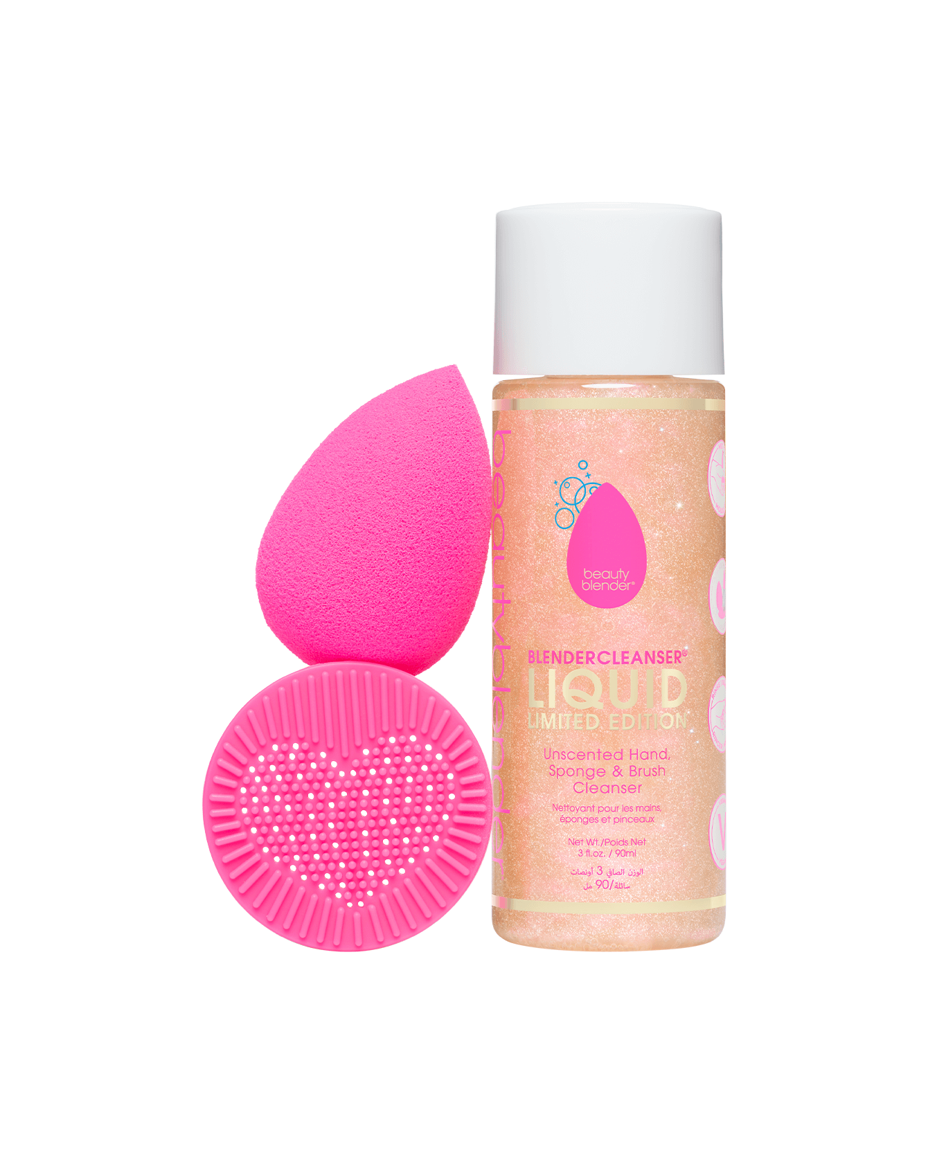 DOUBLE DELIGHT Blend & Cleanse Set. Makeup sponge, liquid cleanser and silicone scrub mat. view 1