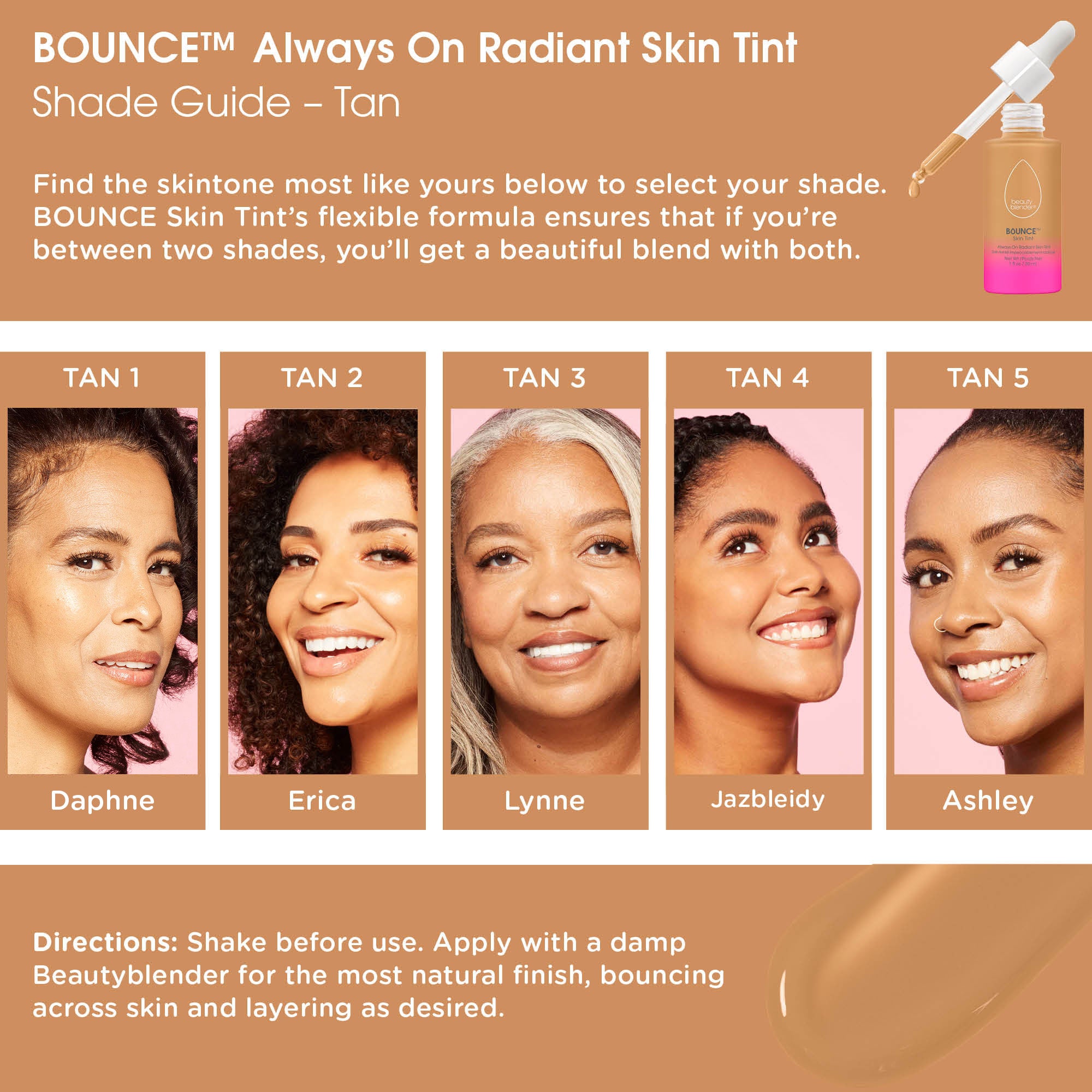 Tan 2(Beautyblender bounce skin tint shade guide)